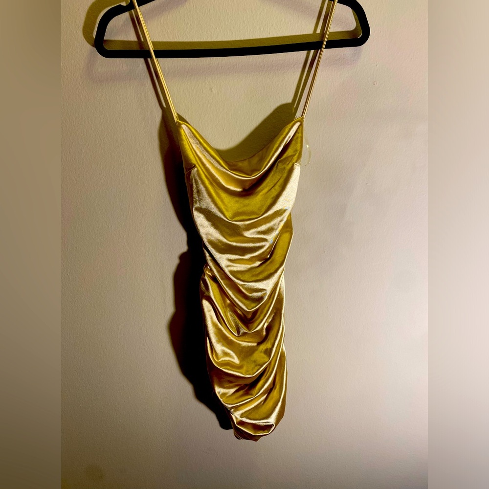 Gold Akira Backless scrunch dress. Size Small.